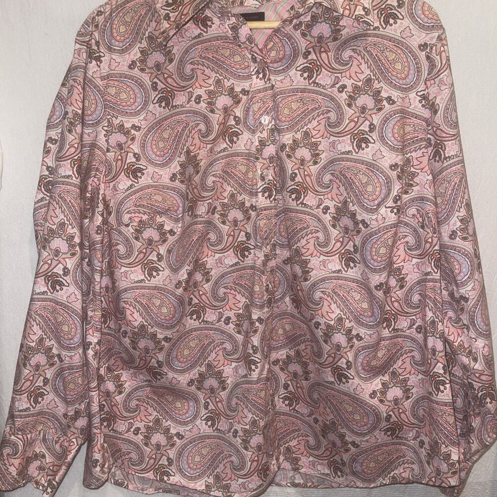 Tommy Hilfiger women's pink paisley button-down long sleeve blouse. Sz 18